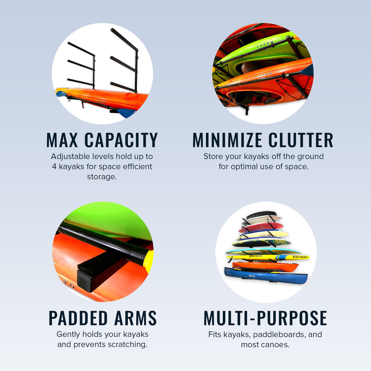 Outdoor Wall Rack | 46 Inch Adjustable Height | Kayak & SUP