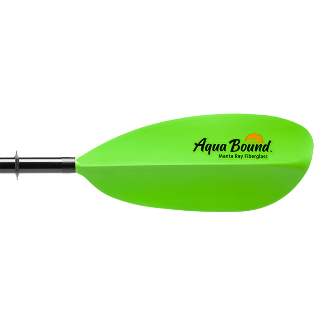 Manta Ray Fiberglass 2-Piece Snap-Button Kayak Paddle, Electric Green