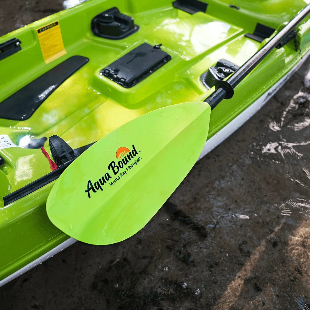 Manta Ray Fiberglass 2-Piece Snap-Button Kayak Paddle, Electric Green