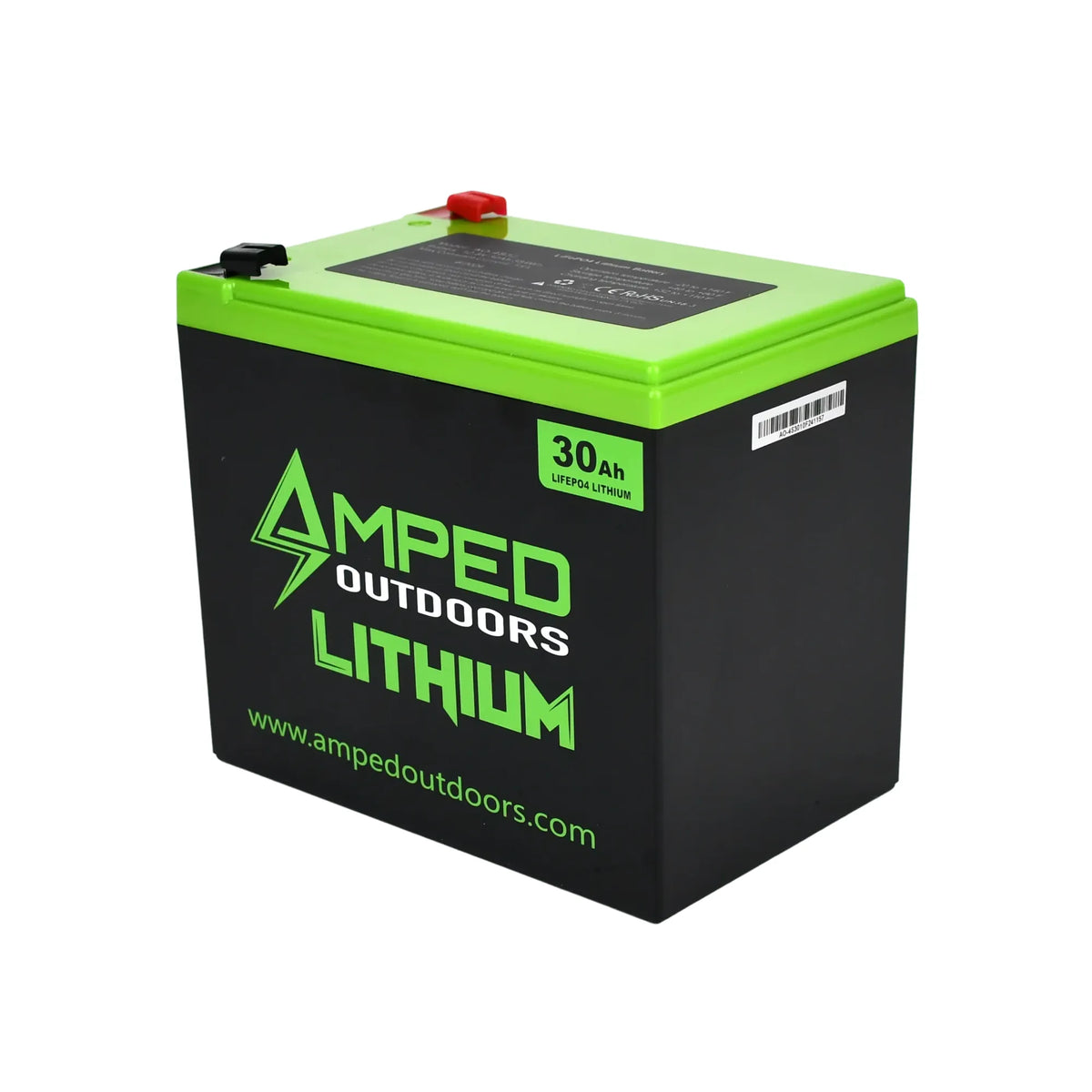 Amped 30Ah Lithium Battery (LiFePO4) Wide, Charger Included
