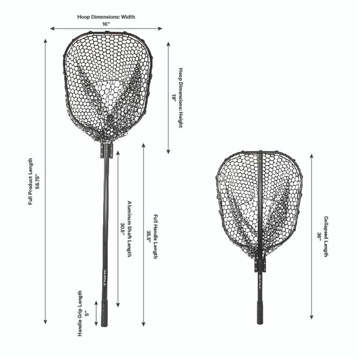 YakAttack Landing Net with 35.5” Long Telescoping Handle and Rubber Netting, 16" x 19"