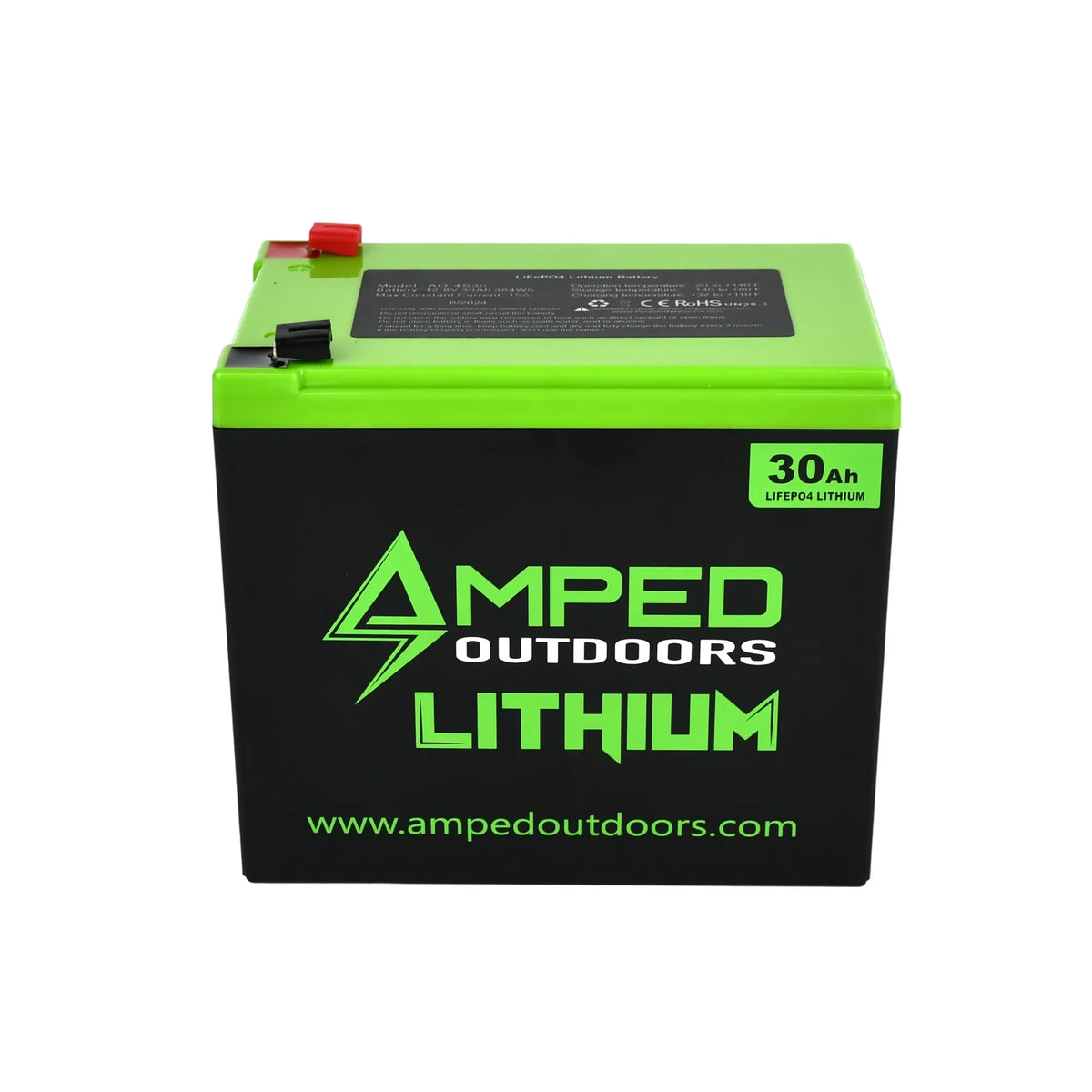 Amped 30Ah Lithium Battery (LiFePO4) Wide, Charger Included