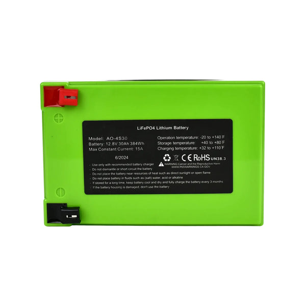 Amped 30Ah Lithium Battery (LiFePO4) Wide, Charger Included
