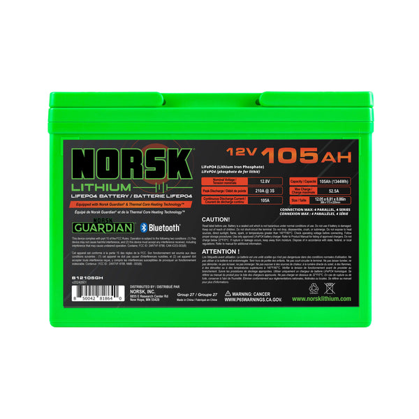 Norsk 12V 105AH Heated LIFEPO4 Lithium Battery